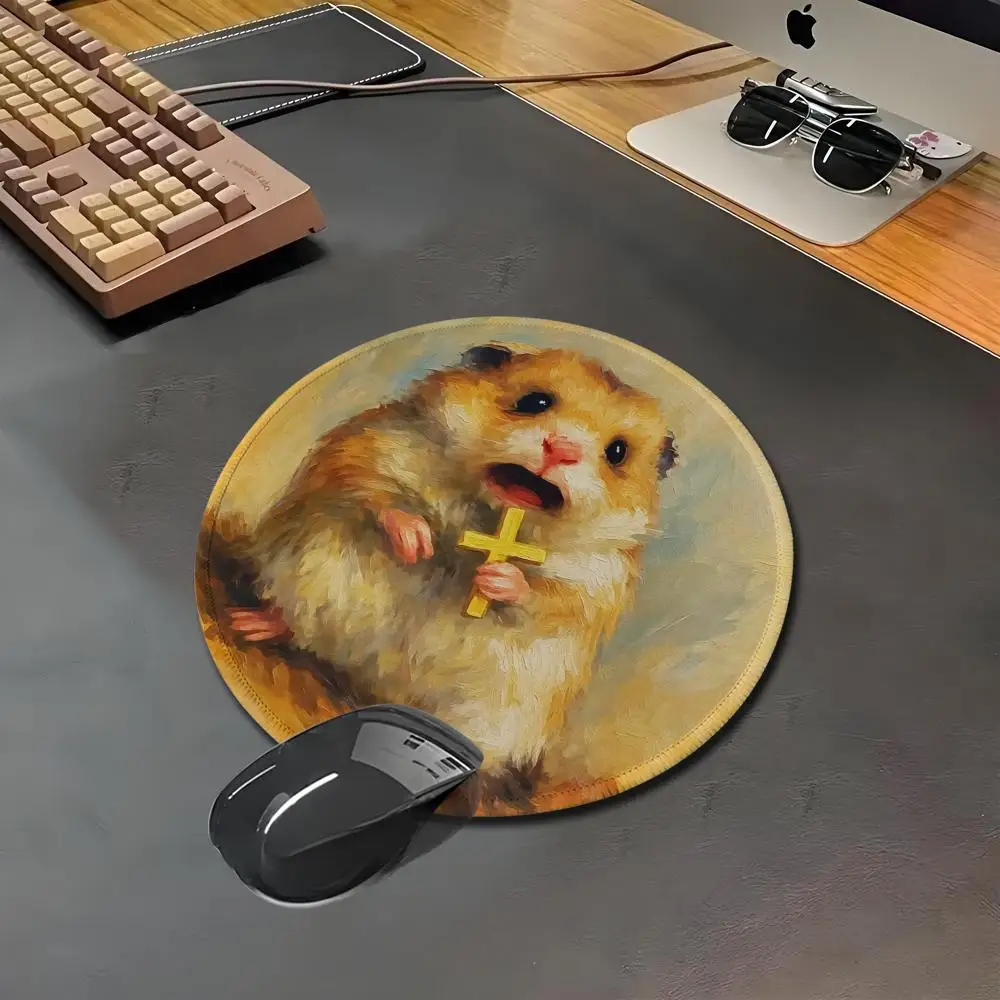 HYBXAXC Funny Hamster Cross Round Mouse Pad Non Slip Rubber Desk Mat Waterproof Gaming Keyboard Pad for Office