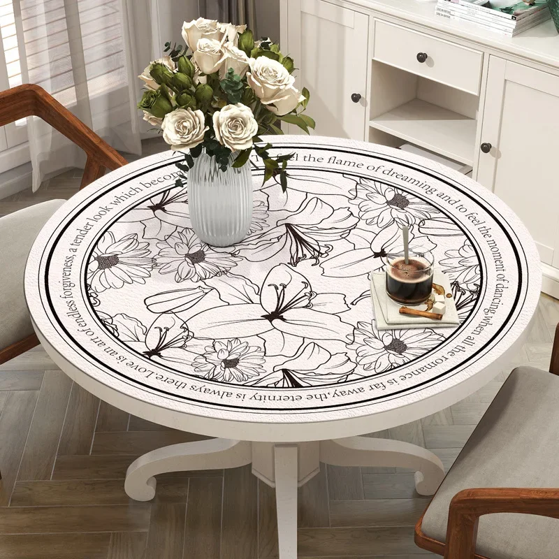 Nordic Flower PVC Leather Round Tablecloth Home Waterproof Oil-proof Anti-scalding Small Round Dining Tablecloth Table Mat Decor