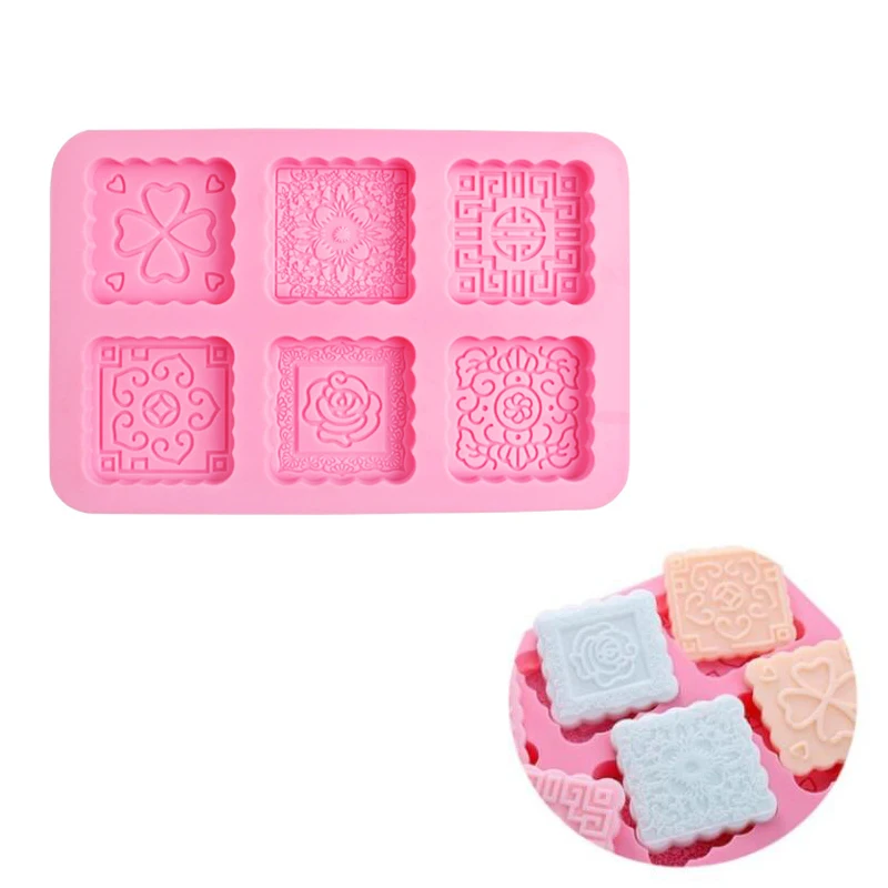 

2Pcs 3D Round&Square 6-Cavity Silicone Pattern Soap Mold Fondant Cake Mold Diy Chocolate Mold Soap Form Cake Decoration
