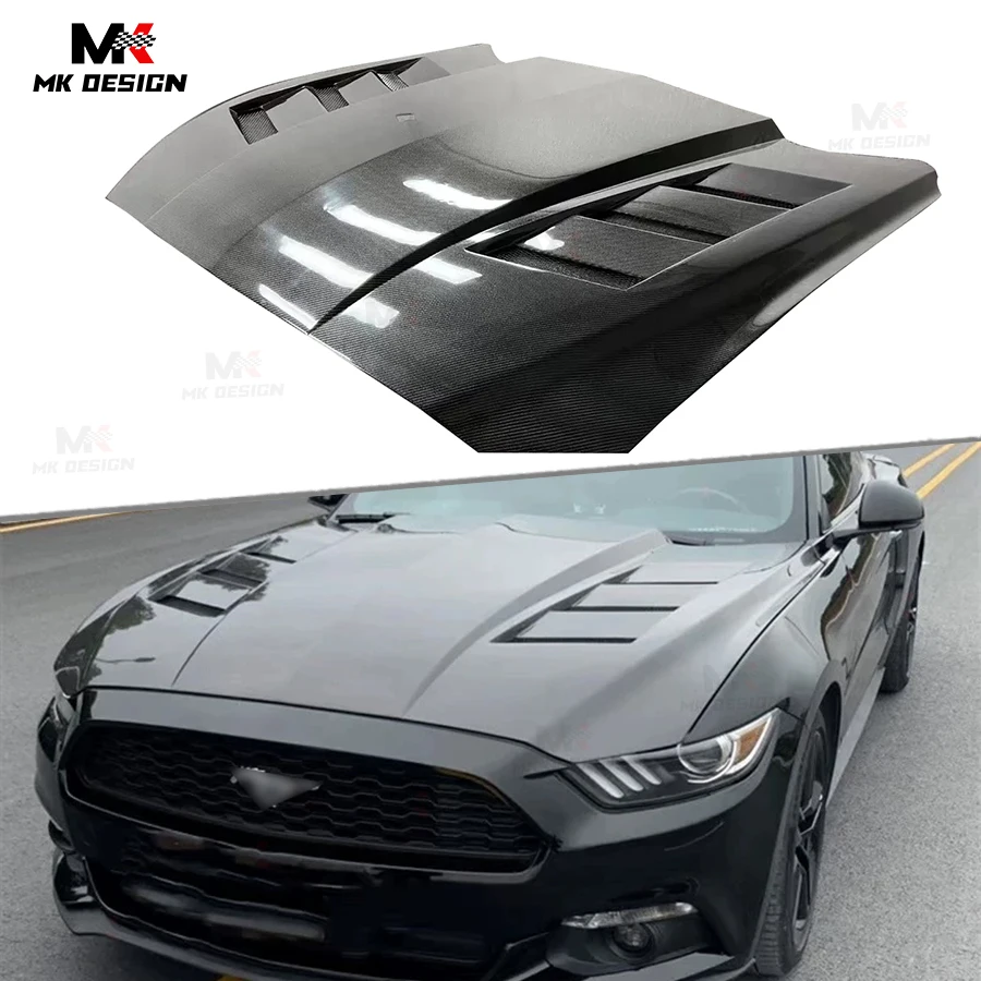 Carbon Fiber AC Style Front Hood Body Kits for Ford Mustang 2015-2021 Front Engine Bonnet Hood Replacement Car Accessories