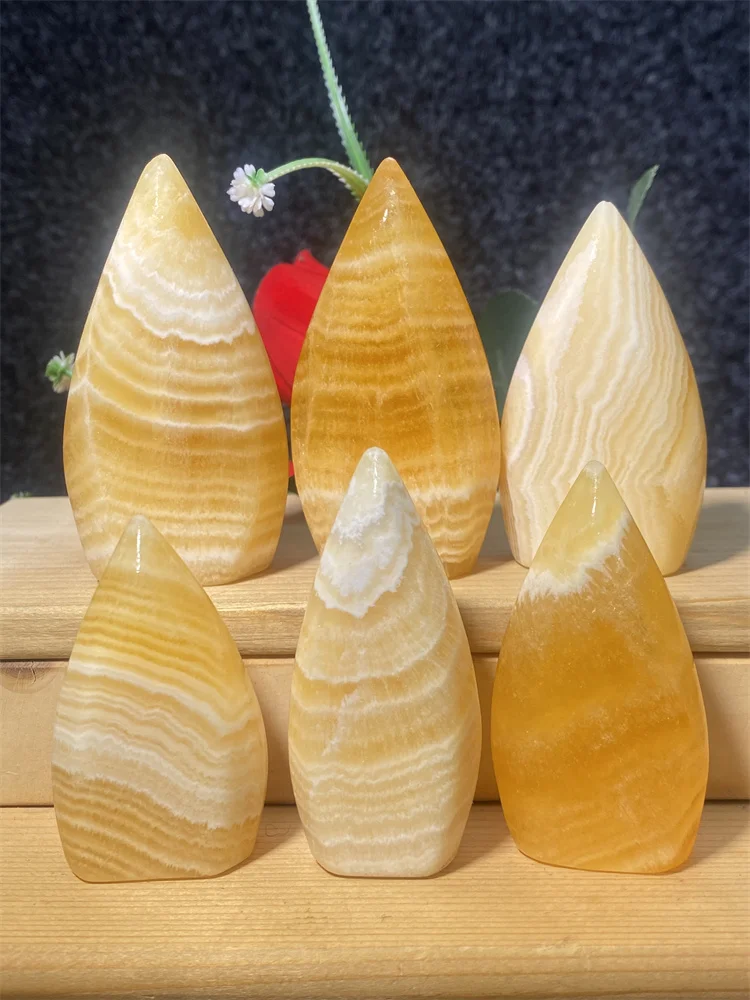 Amazing Natural Yellow Frozen Calcite Conformal Freebody Quartz Crystal Torch Mineral Reiki Healing Decorative Gemstone Gift