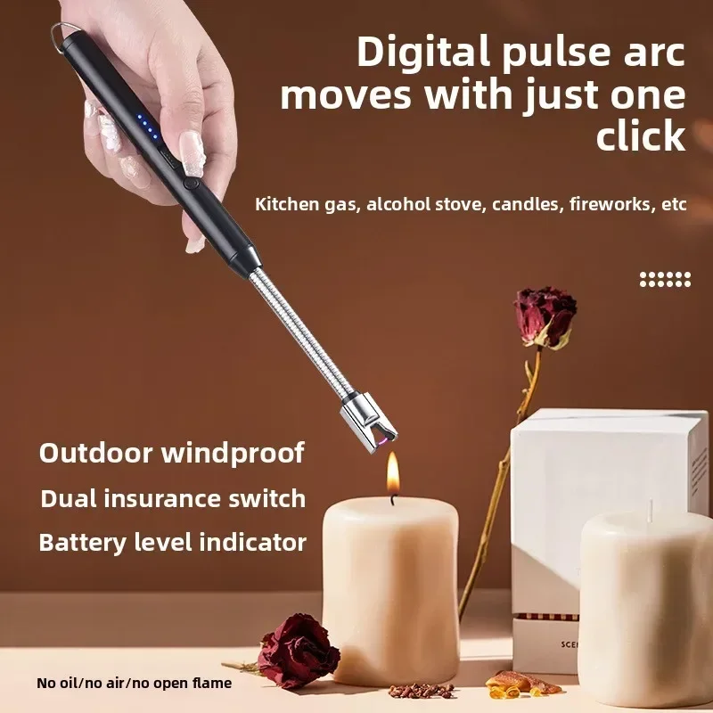 Household portable storage kitchen lighter windproof arc pulse charging ignition gun USB electronic lighter hose ignition rod - Image 3