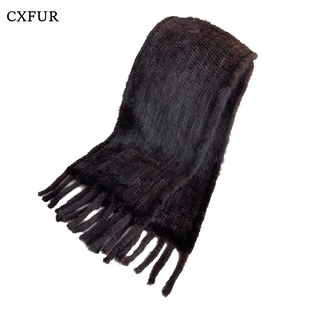 Casual Design Women Winter Boutique Real Mink Fur Knitted Shawl with Fringes CX-B-M-08