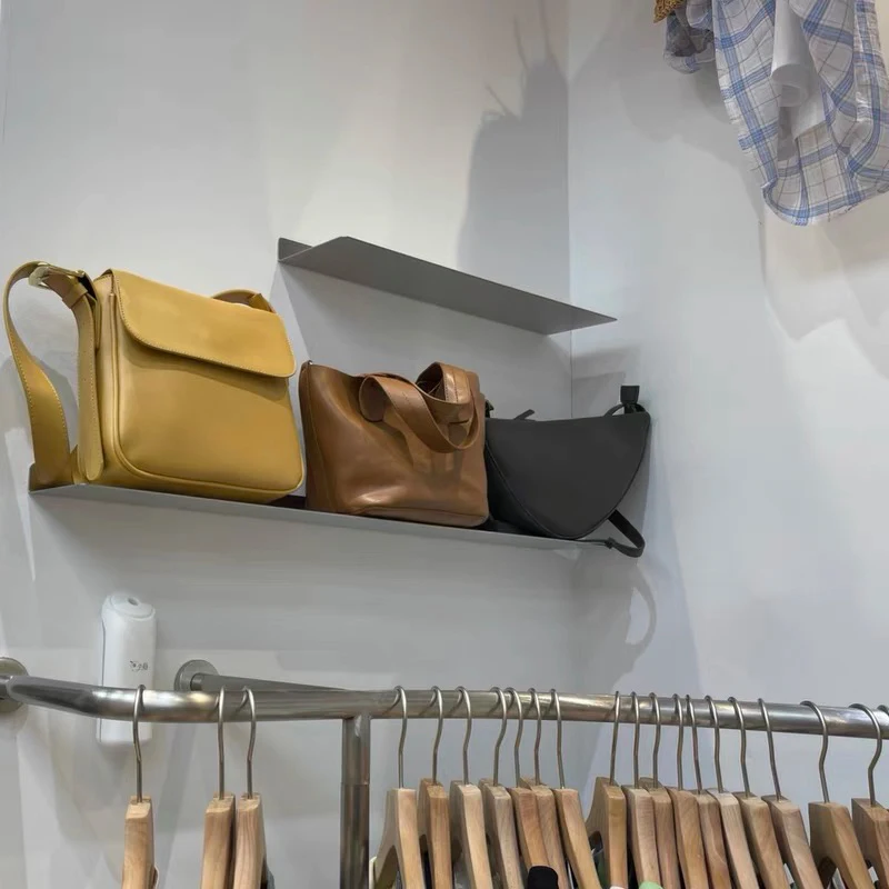 Stainless Steel Wall Display Shelf Modern Storage Rack for Shoes Bags Horizontal Exhibition Board Space-Saving Store Organizer