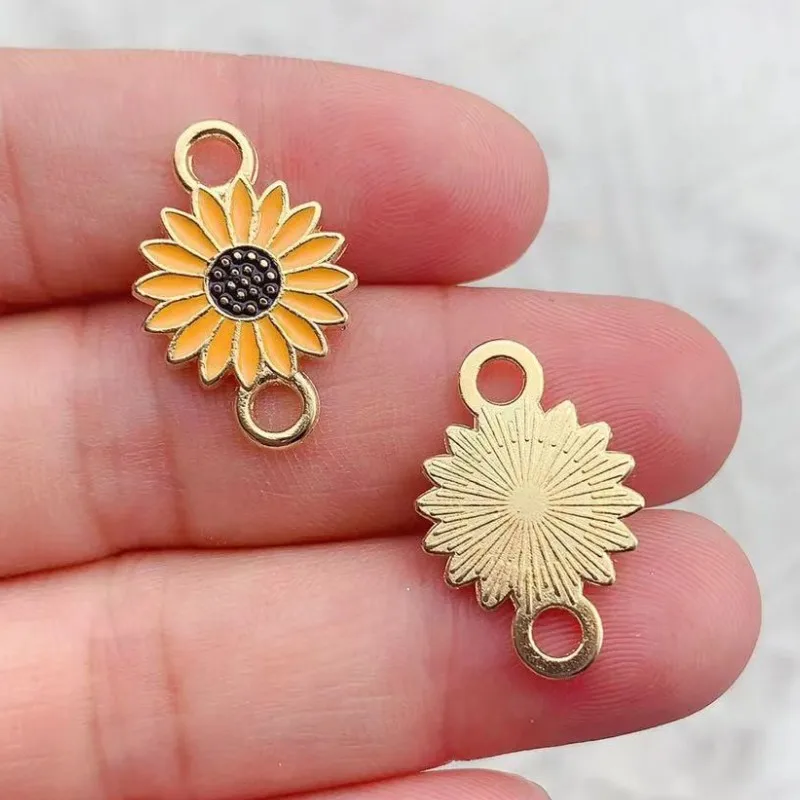 10Pcs Gold Color Sunflower Flower Charm Connectors for Jewelry Making Bracelet Findings Accessories DIY Craft