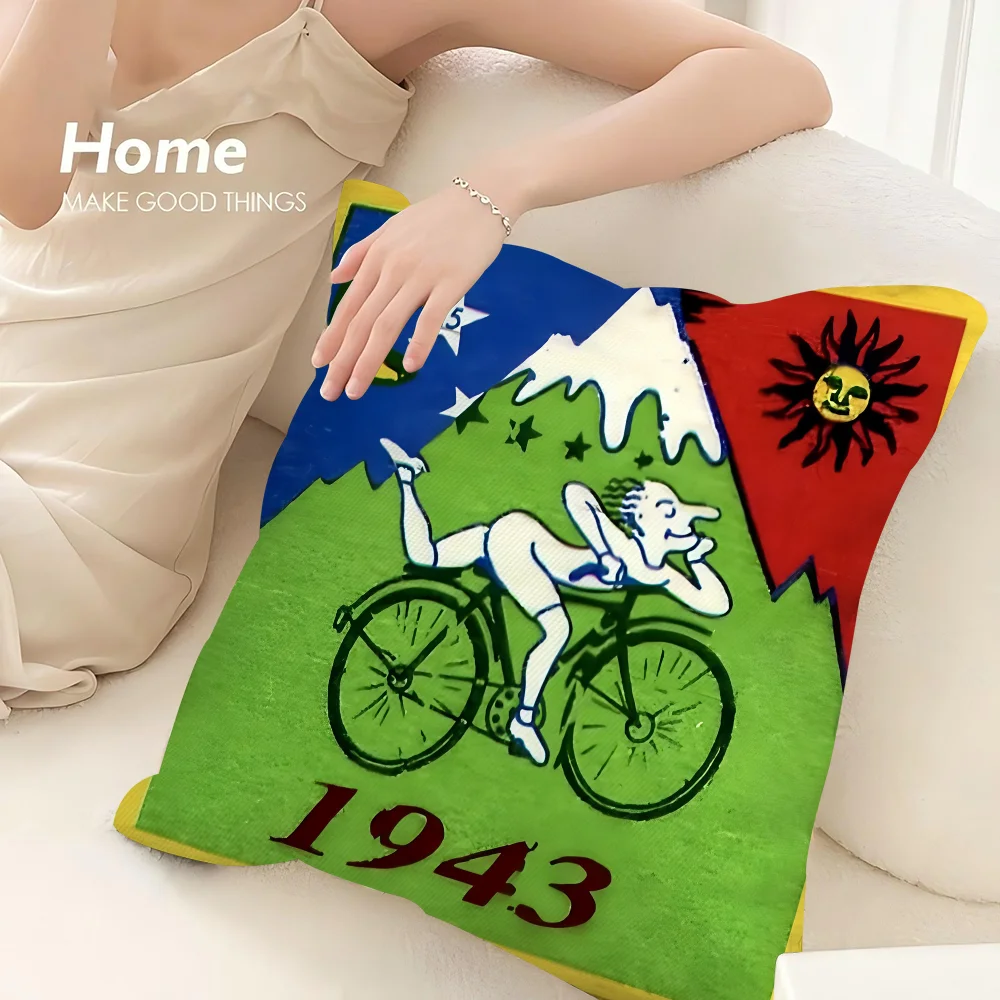 LSD Albert H-Hofmann Bicycle Day Pillow Case 3D Print Polyester Fiber 45*45 cm Home Sofa Throw Pillow Cover Decoration Gift
