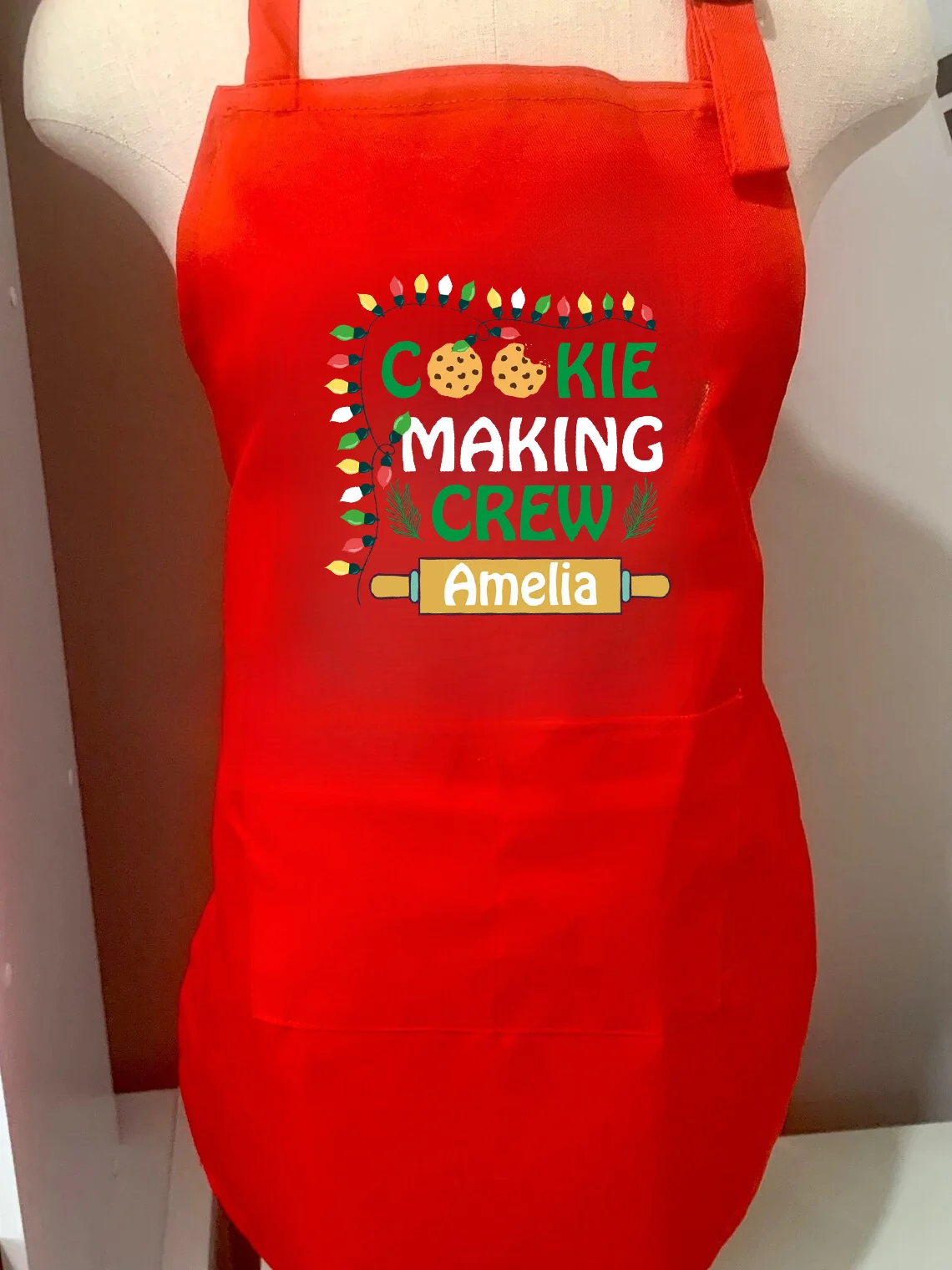 Personalisierte Schürze für die Keksherstellung, Crew-Schürze im Weihnachtsstil, perfekte Backschürze für Damen, Kinder, Weihnachtsküchendekoration