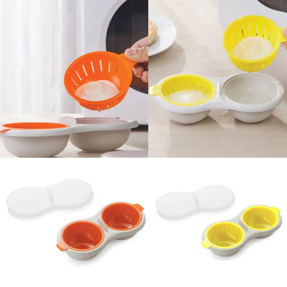 Draining Egg Boiler Double Cup Egg Boiler Microwave Eggs Poacher Round Double Innovative Kitchen Tools Stock Layer Egg Cooker