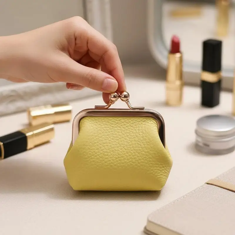 

PU Leather Kiss Lock Coin Purse Solid Color Multifunctional Mini Small Item Bag Jewelry Bag Square Keys Lipsticks Earrings