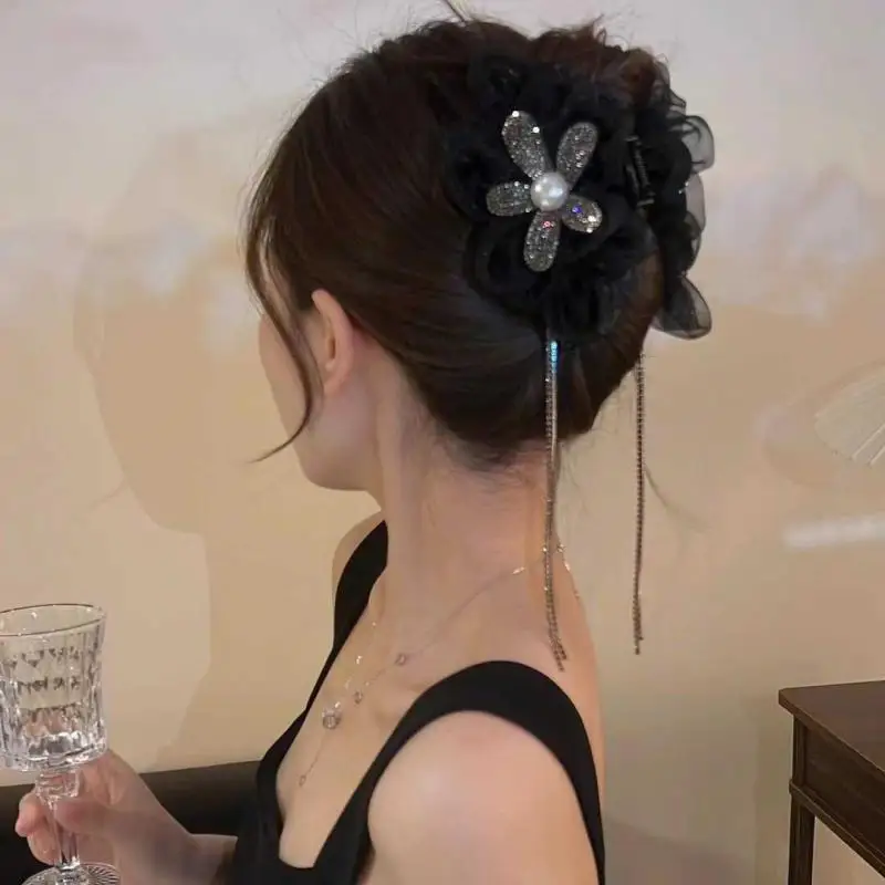 Weiblichen Koreanischen Stil Frauen Exquisite Strass Haar Zubehör Blume Quasten Puffy Haar Clip Haar Klaue Frauen Neue Kopfbedeckungen – Detail 4