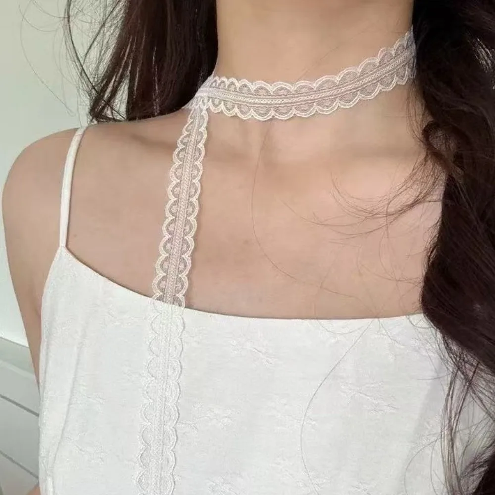 

New Gothic Lace Choker Necklace Stacked Ballet Style Lace Strap Necklace Layered Design Y2k Silk Scarf Women