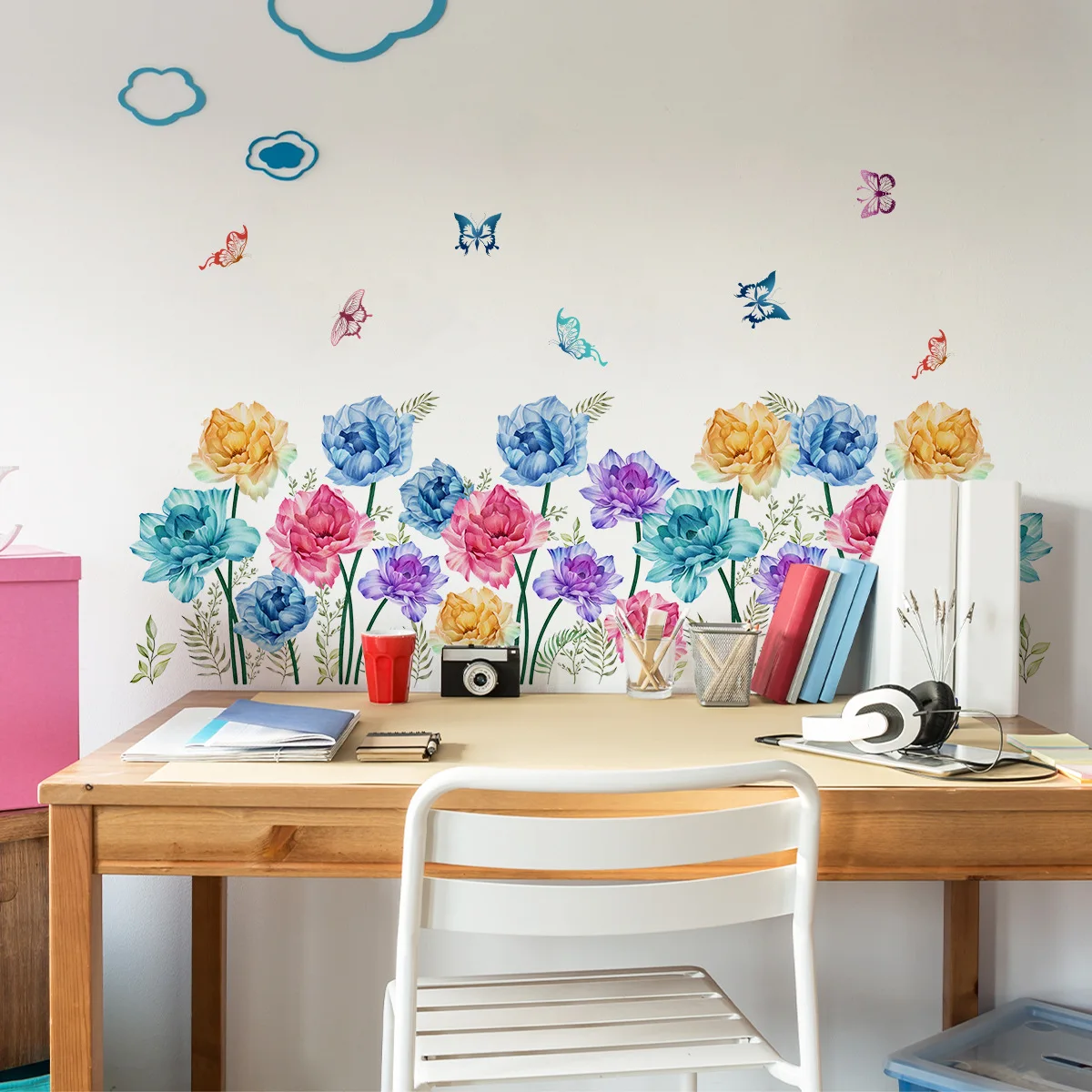

Colorful Peony & Butterfly Wall Decals - Removable Floral Stickers for Elegant Home & Shop Decor