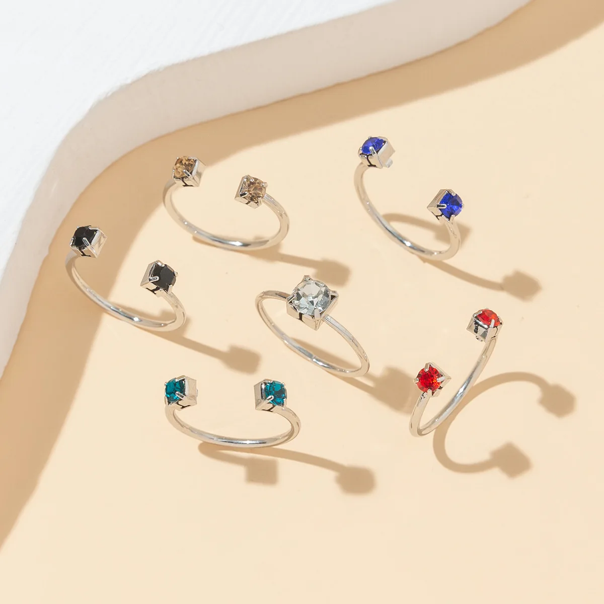 The new cross-border Xiyin e-commerce specially provides a six-piece set of colored rhinestone ring sets, simple women's set rin