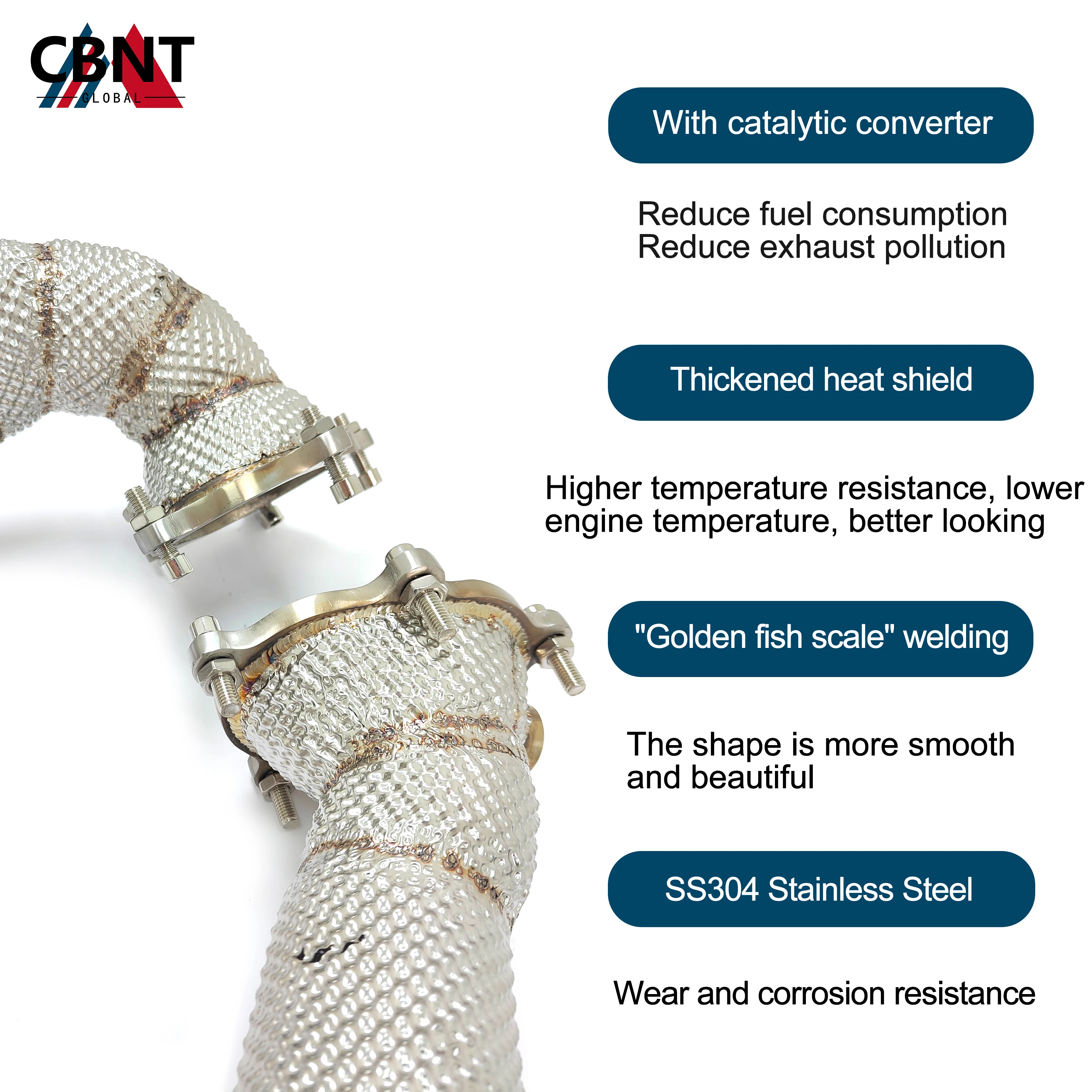 CBNT Exhaust-Pipe Catted/Catless Downpipe for Audi S6 S7 RS6 RS7 C7 4.0T High Flow SS304 Exhaust-headers with Heat Shield