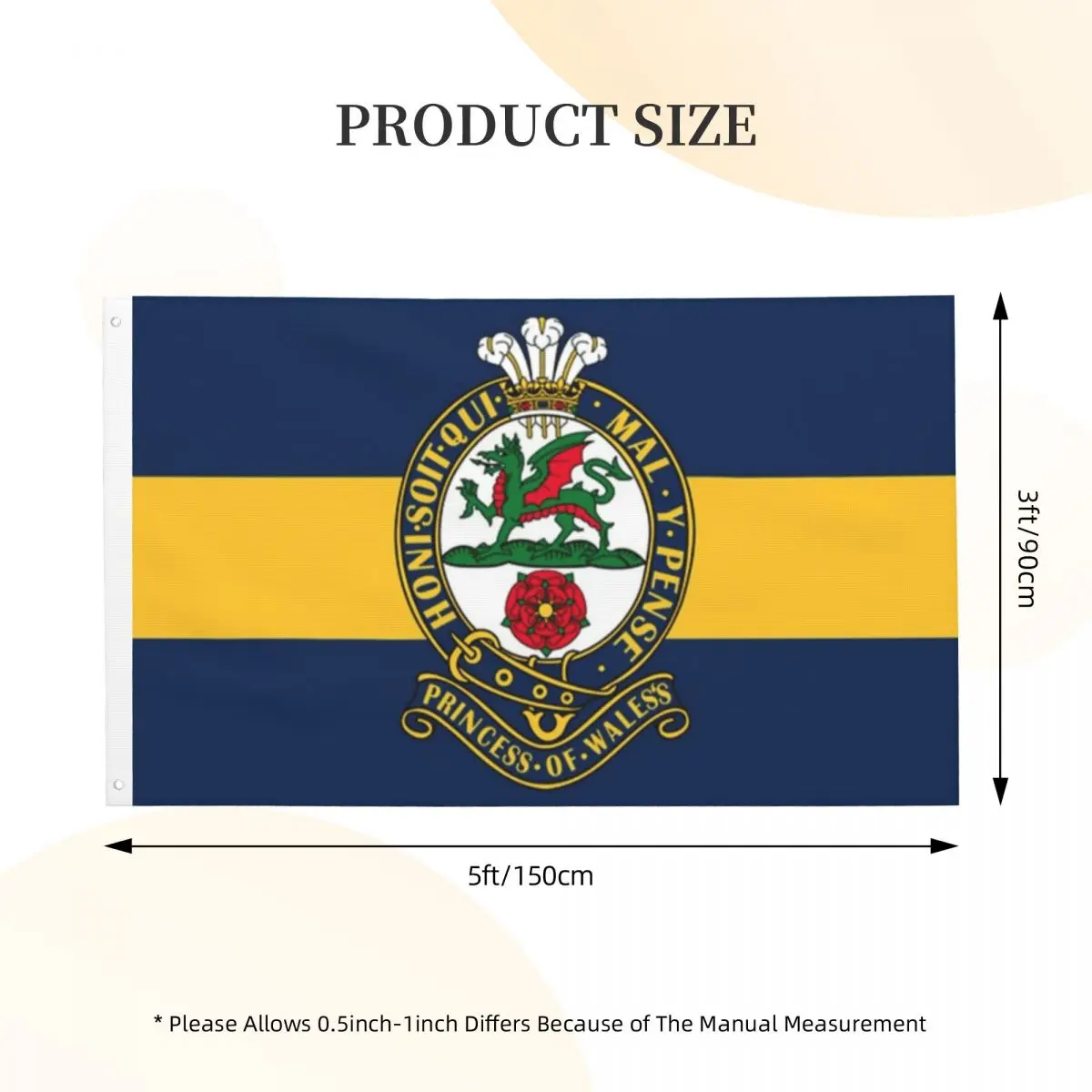 PRINCESS OF WALES ROYAL REGIMENT BRITISH MILITARY Flag Decor 3x5FT Polyester Material Decorative Vibrant Colors Flowy Bright