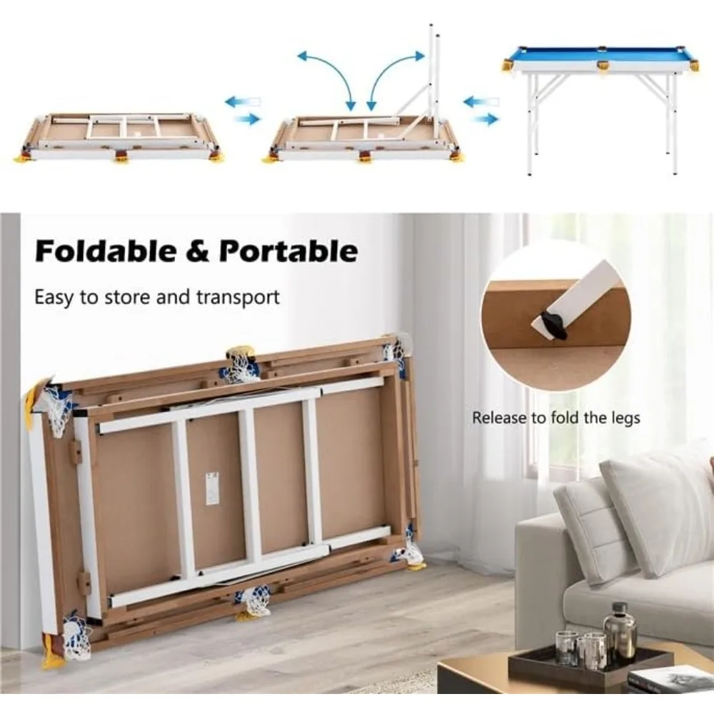 LDAILY 47/48 مجموعة طاولات البلياردو، لعبة كرة حمام السباحة المحمولة مع 2 عصا جديلة، 2 فرك و16 كرة، حاملات الجيب، مقياس المثلث، B #4