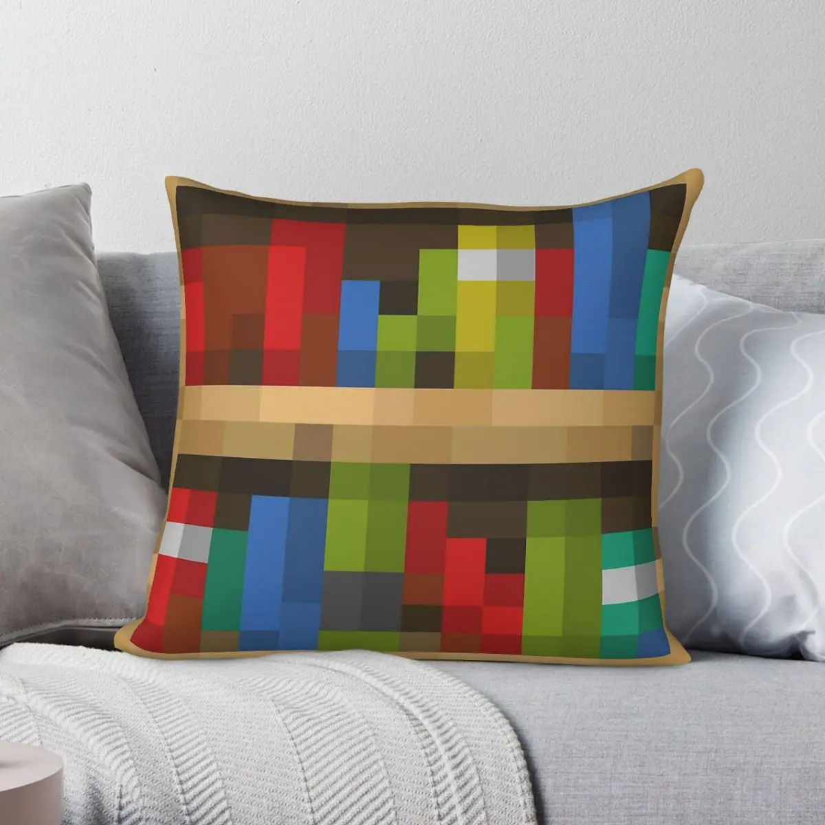 Bookshelf Block Pixel Art Square Pillowcase Polyester Linen Velvet Printed Zip Decor Sofa Seater Cushion Cover