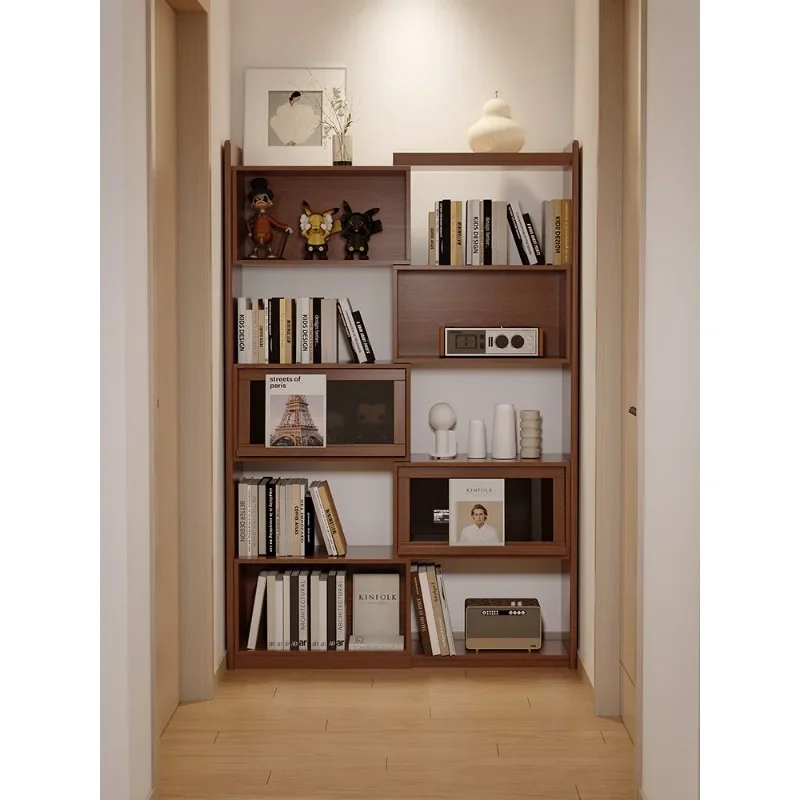 Nordic telescopic solid wood bookcase combination, small apartment entrance bookshelf, living room display cabinet