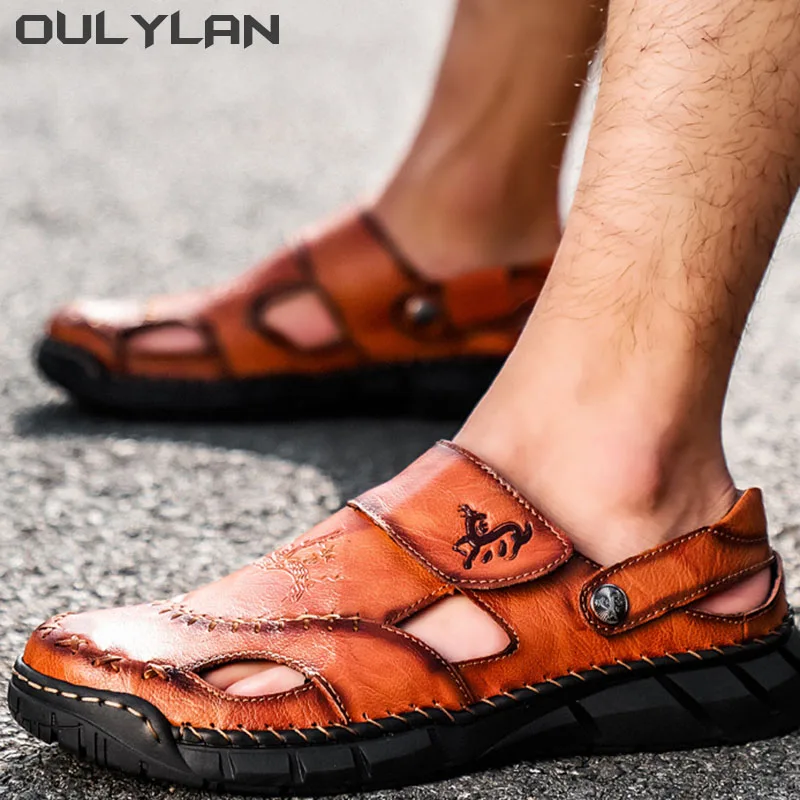 Spring Summer Large Size Men's Sandals Trendy Leather Beach Shoes Sandals Outdoor Water Trekking Slippers Men's Shoes Flip Flops