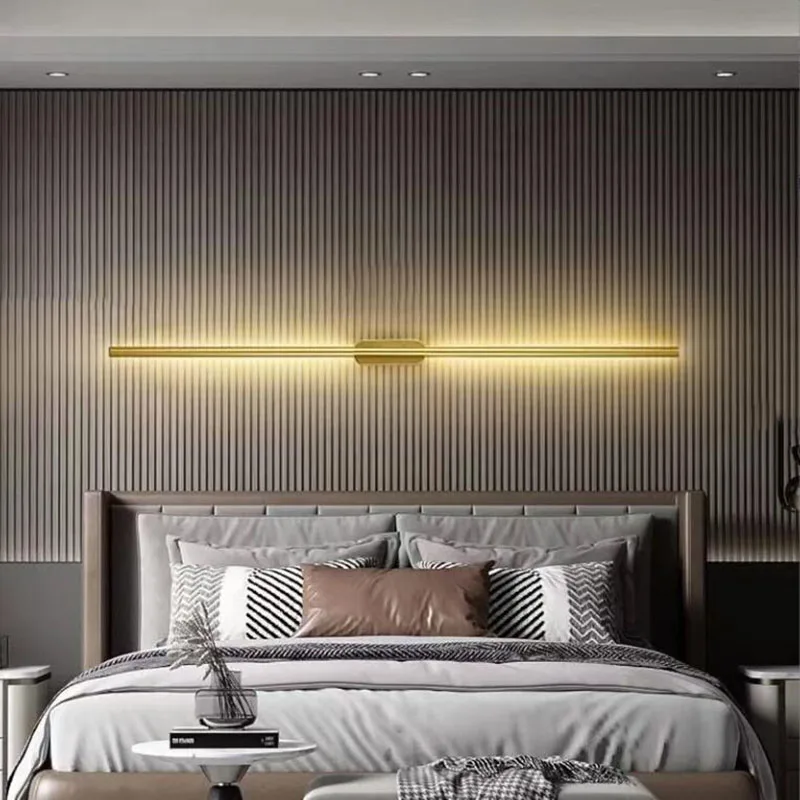 Luces LED de pared modernas y sencillas, tira larga para sala de estar, estudio, dormitorio, mesita de noche, pasillo, salón, iluminación interior