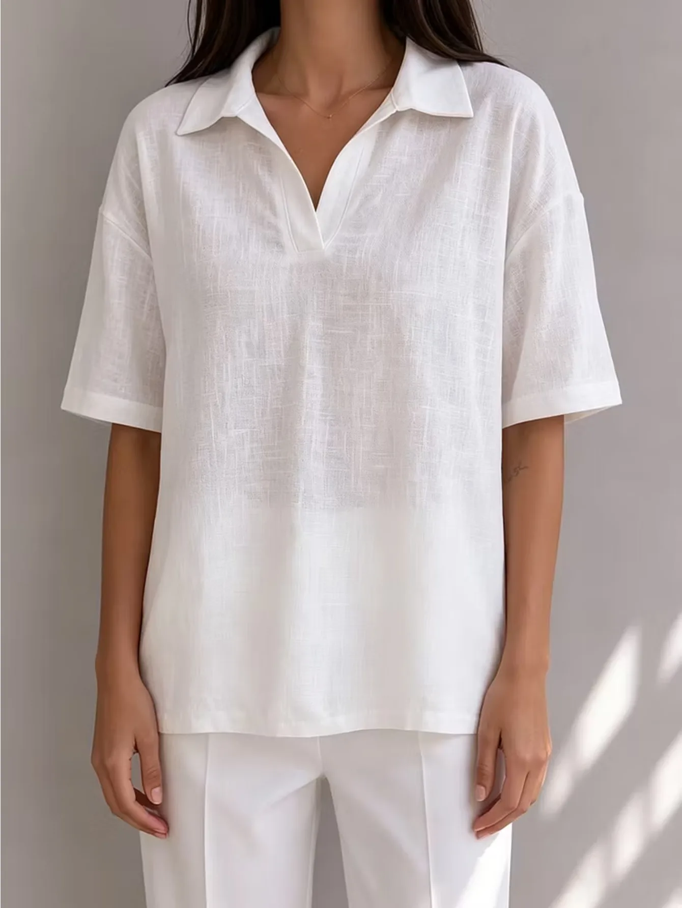 100% Baumwolle Lässiges Polohemd für Damen, Bequemer und Weicher Reiner Baumwollstoff – Detail 2