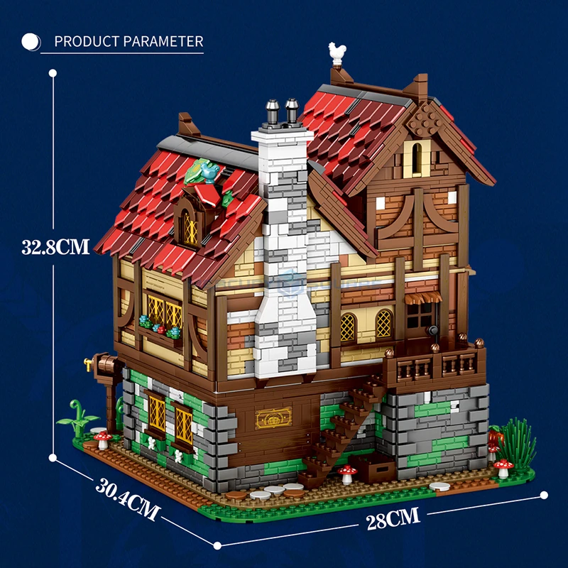 Mittelalterliche Taverne MOC 66018 Inn Architektur Ziegel Holzhaus Modulare Modellbausteine Geschenkideen DIY Spielzeug Kit Kinder Erwachsene