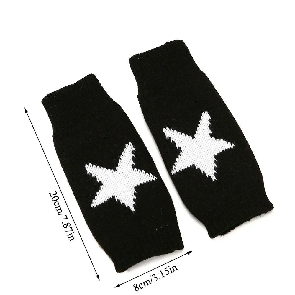 Y2K Fashion Knitted Winter Gloves Ins Korean Women Half Finger Warm Woolen Gloves Pentagram Star Fingerless Hand Warmer Mitten