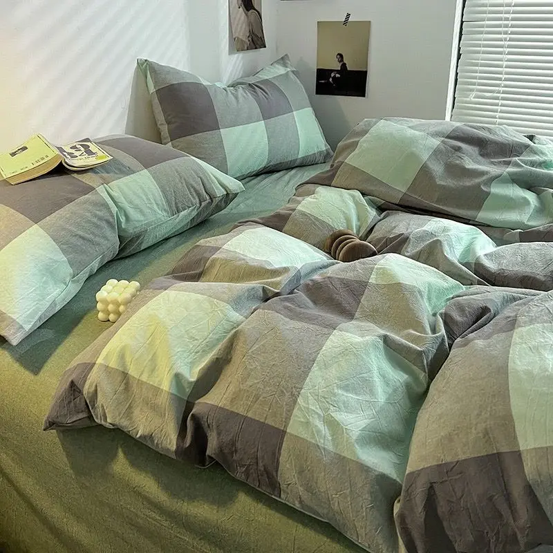 Classic Plaid Bedding Set 2023 New Duvet Cover No Filling  Flat Sheet Pillowcase Kit Boys Girls Single Queen Size Home Textile