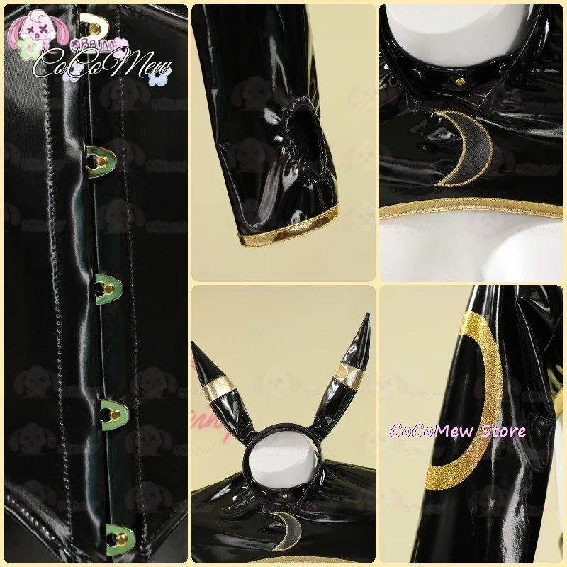 Disfraz de Anime Umbreon Bunny para mujer, Mono de cuero Sexy Kawaii, calcetines, diadema, mono de abeja pequeña, ropa de Halloween