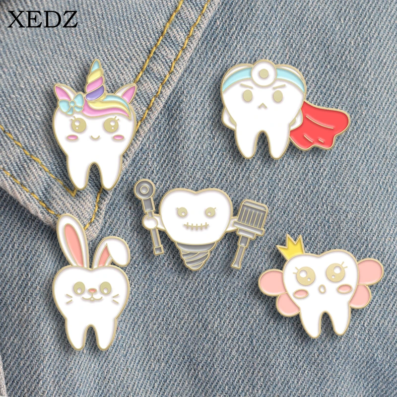 Oral Health Enamel Pins Custom Tooth Fairy Brooches Dentist Lapel Badges Fun Dental Implant Jewelry Gift  for Kids Friends