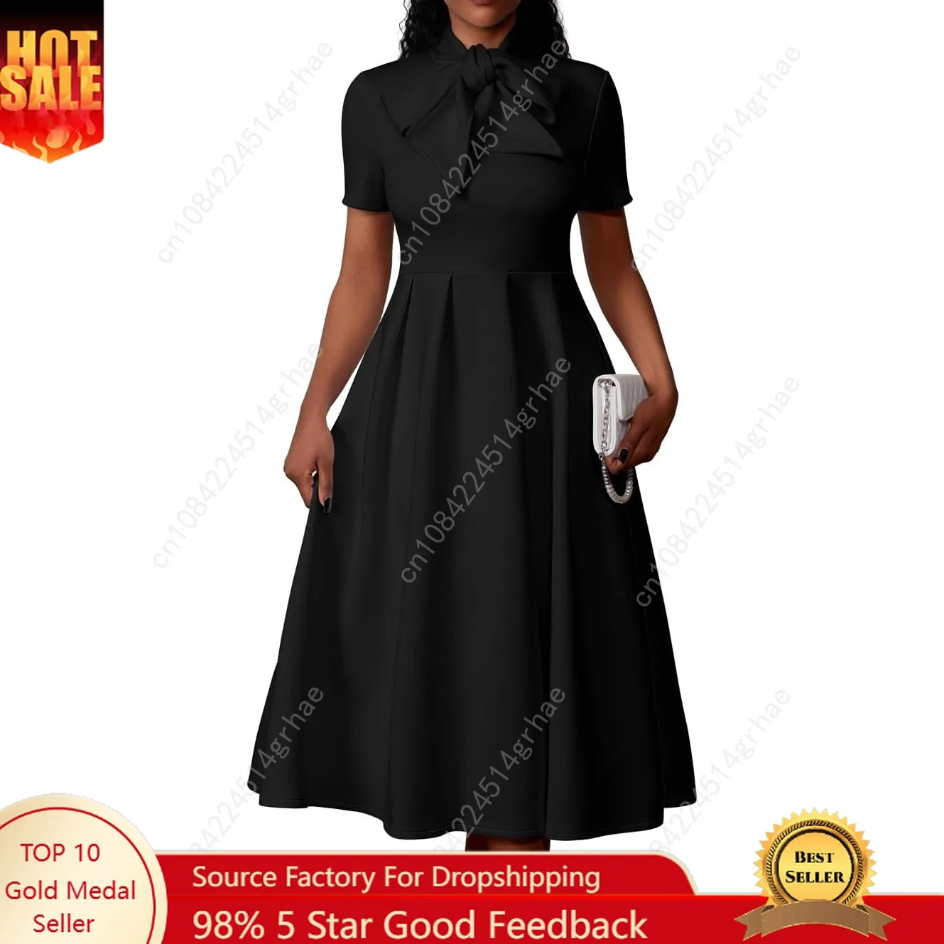 

Women's Elegant Casual Short Sleeve Work Party A-Line Dress With Pockets