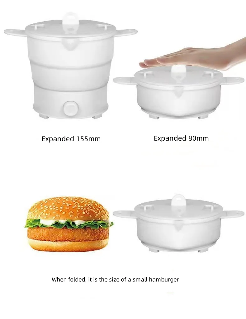 휴대용 접이식 다기능 전기 냄비, 실리콘 미니 국수 밥솥, 스팀 랙 포함, 800W