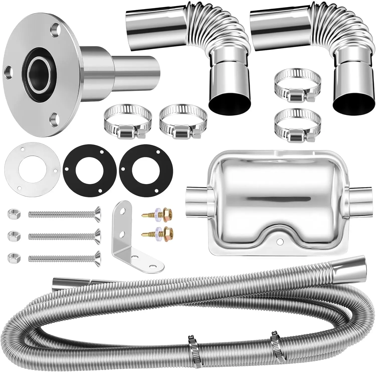 

Выхлопная труба и глушитель дизельного нагревателя 25 x 300 см, нержавеющая сталь, прямой сквозной корпус 24 мм, коленчатый соединитель 25 мм, хомуты для шланга