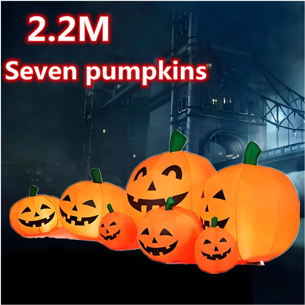 2.2M Halloween Inflatable Seven Pumpkins And One Cat with LED ScaryGarden Home Decoraton Blow up Party Prop Yard Lawn Decor