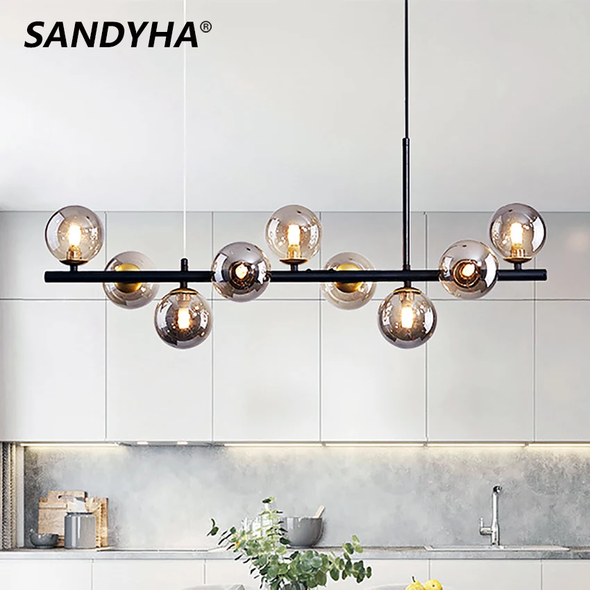 SANDYHA Modern Glass Ball Chandeliers For Dining Tables Living Room Kitchen Office Coffee Hanging Lamp Nordic Home Pendan Light