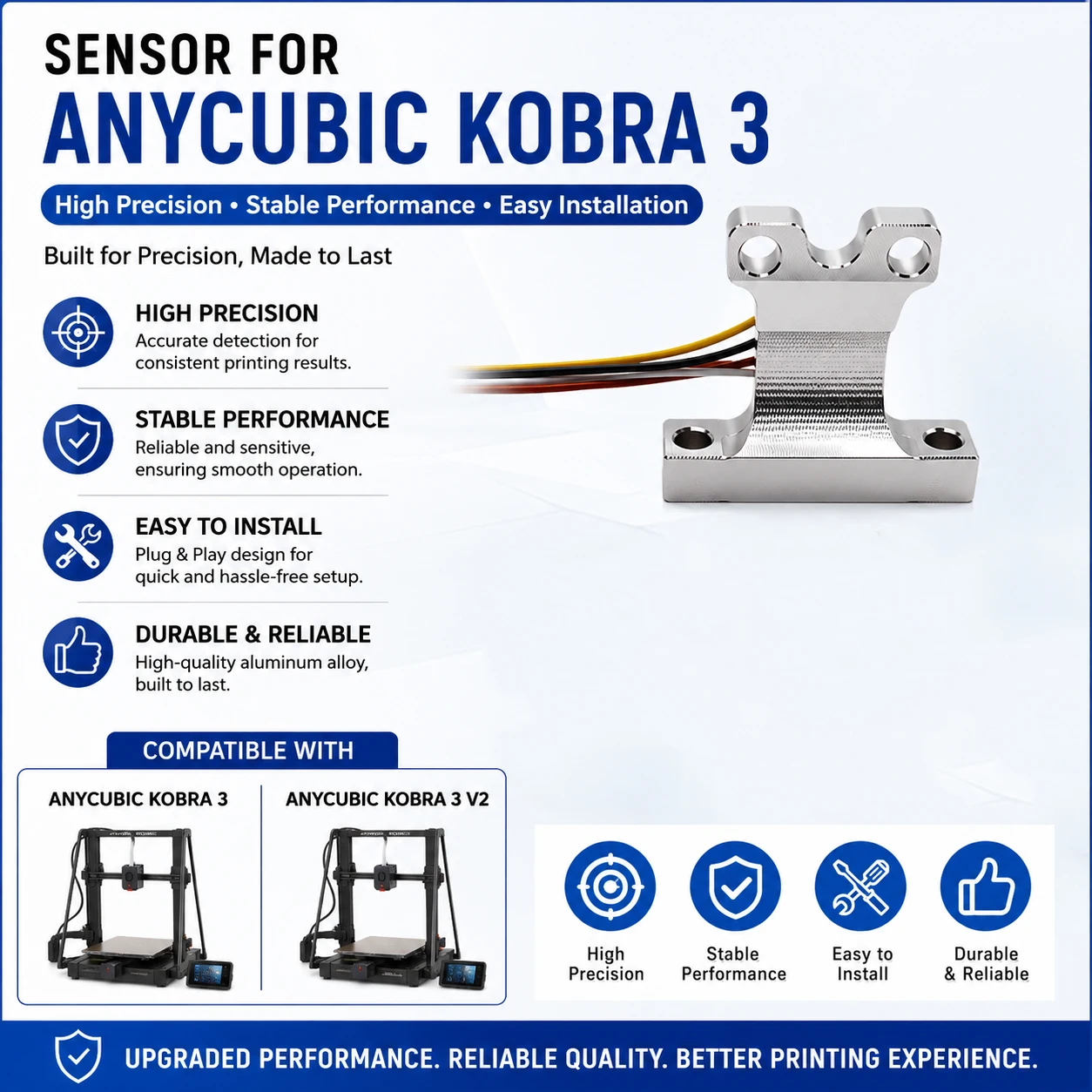 

1Pc Auto Leveling Strain Gauge Sensor Assembly Kit for Anycubic Kobra 3 / Kobra 3 V2 3D Printer Replacement Parts