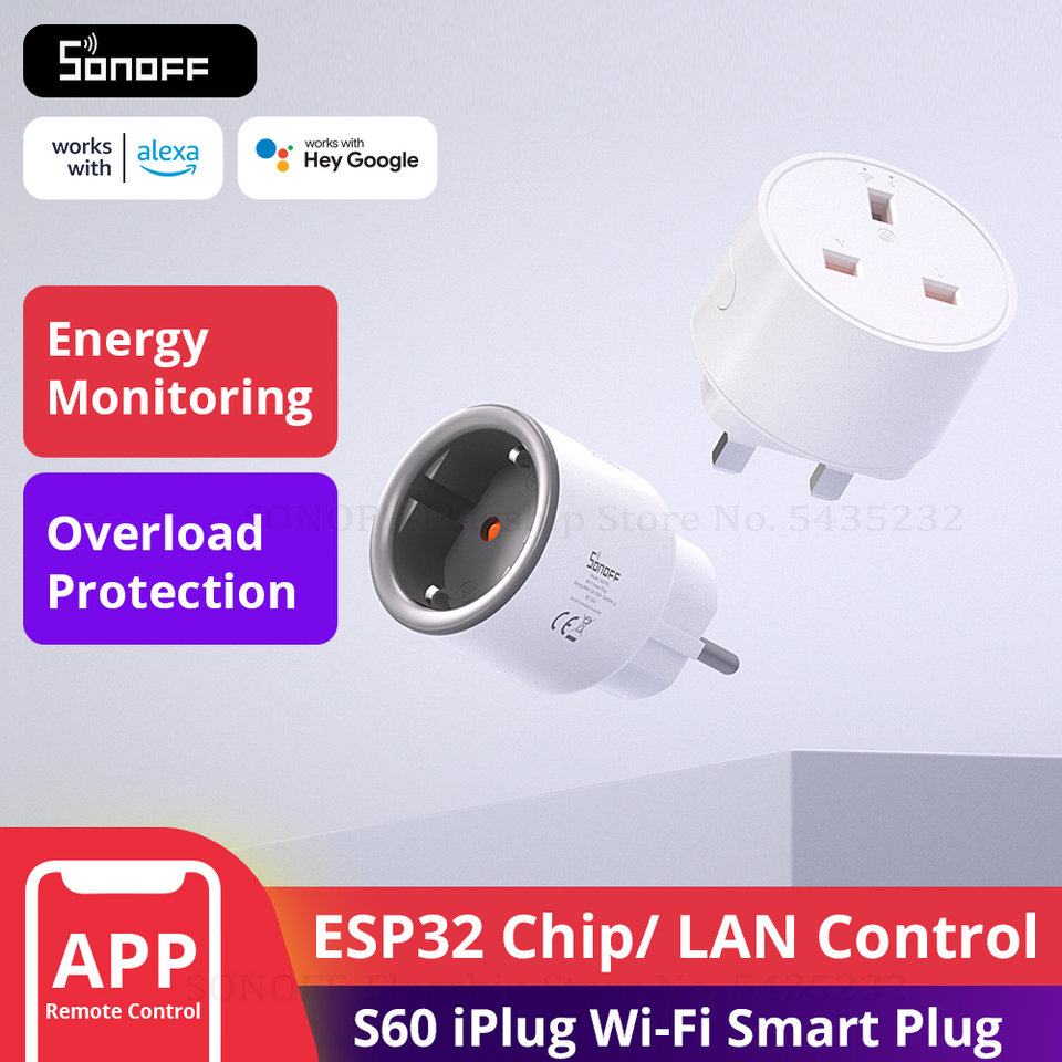 SONOFF S60  EU/UK WiFi Smart Plug with Power Monitor Outlet  Smart Socket Overload Protection Timer for Alexa Google Home Alice 