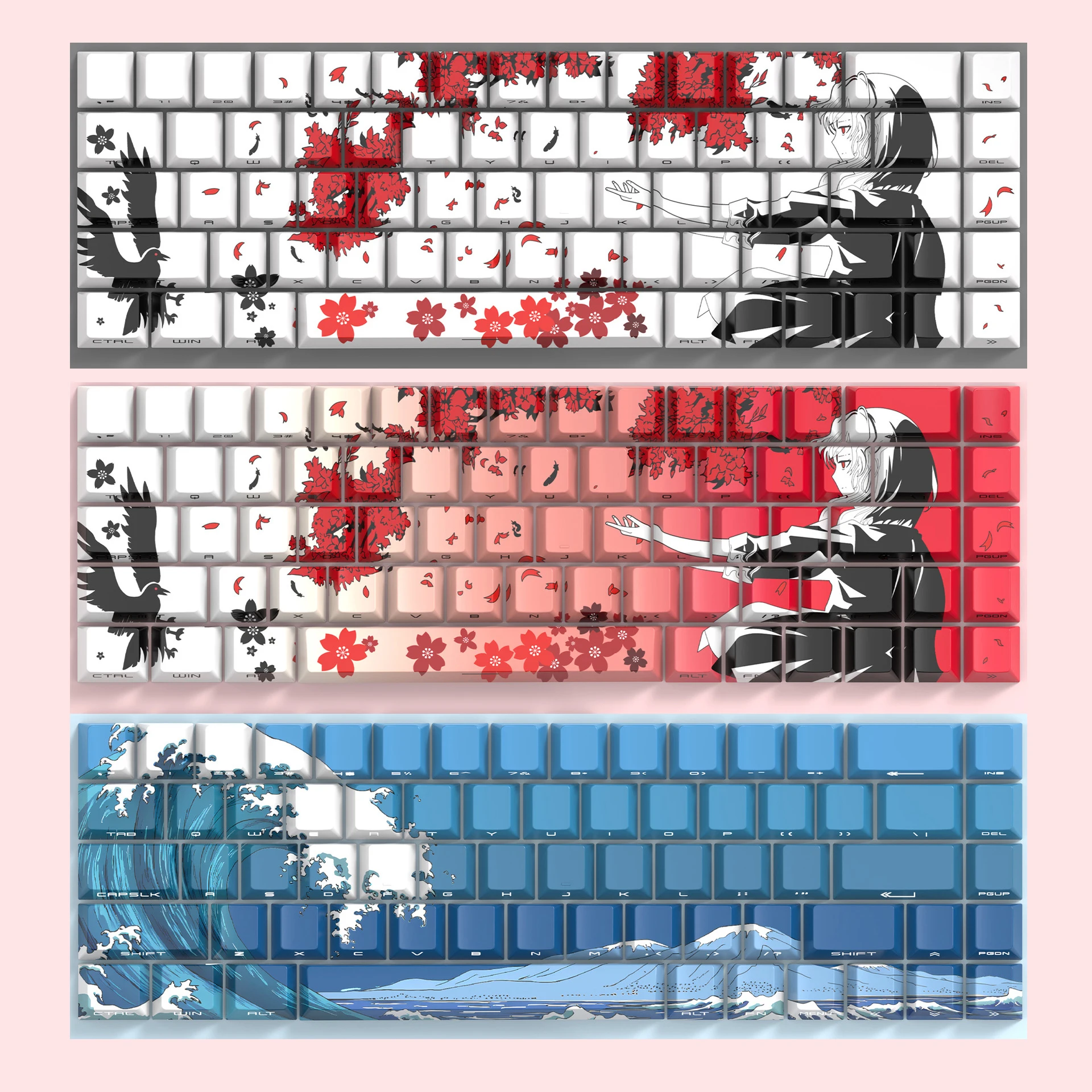 

Аниме 74-клавишные оригинальные прозрачные колпачки для клавиш из ПБТ с боковой гравировкой, совместимые с клавиатурой 61/68, компьютерные офисные аксессуары