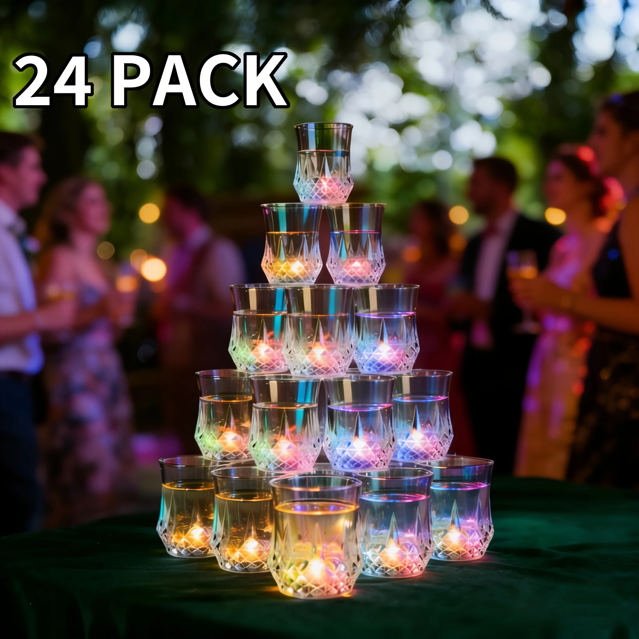 

24 Pack Party Cups, Flash Light Up Cups, Multicolor LED Glowing Wine Glasses, Fun Color Changing Glowing Wine Whisky Beer