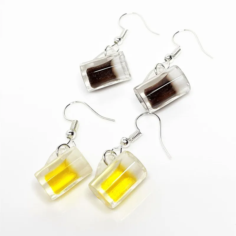 Mini Beer Cola Glass Women\'s Earrings Creative Simulation 3D Wine Glass Resin Accessorie Handmade Jewelry Gifts for Her