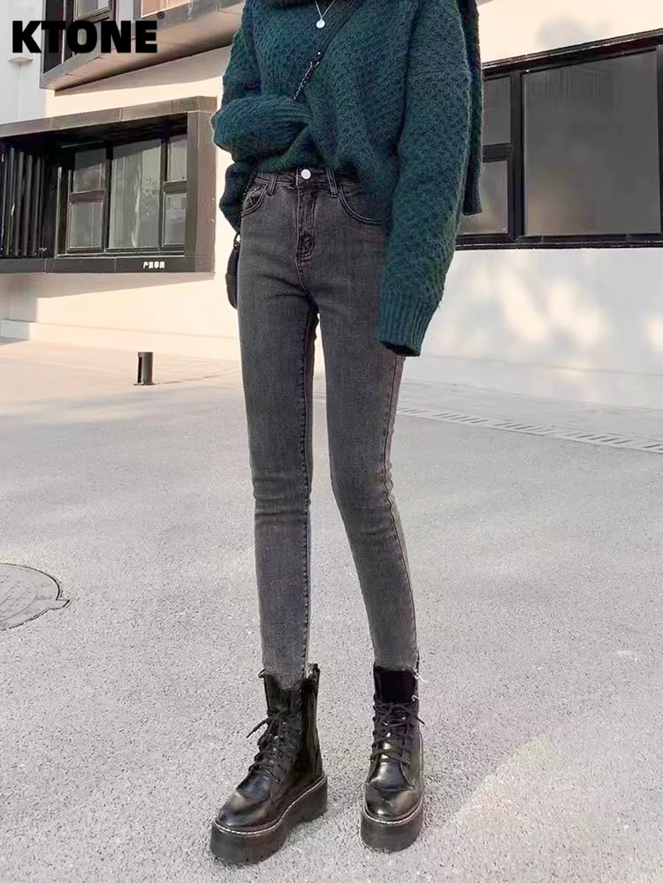 

Solid Color Jeans Gray Slim For Man Light Retro Harajuku Drip No accessories or belts included