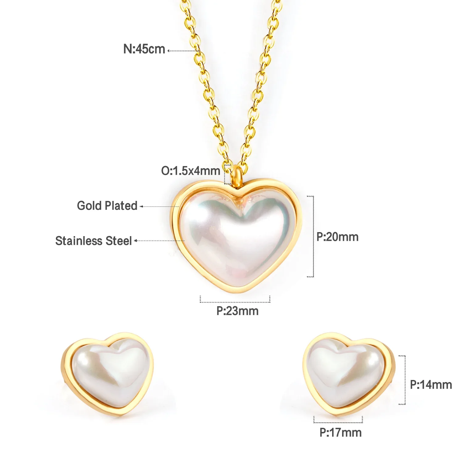 LUXUSTEEL Heart shaped Imitaiton Pearl Pendants Necklace Earring Sets For Women Girl Stainless Steel Chain Necklace Jewelry Gift