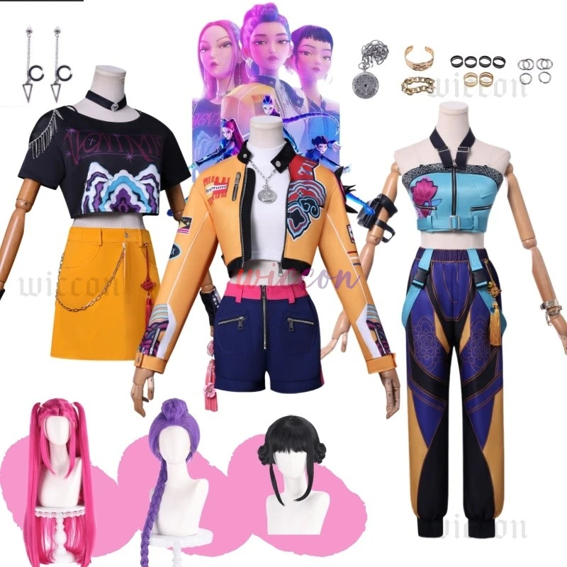 Kpop Huntrix Group Rumi Zoey Mira Cosplay Anime Demon Hunters Disfraz Abrigo Pendientes Conjunto ktaTraje de fiesta de Halloween para niñas