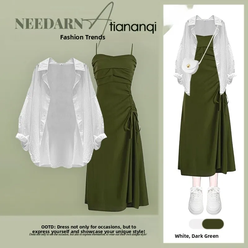 

Summer 2026 Korean Style Women's Casual Set Sun Protection Shirt And Casual Halter Dress Two-Piece Set Age-Defying Elegant