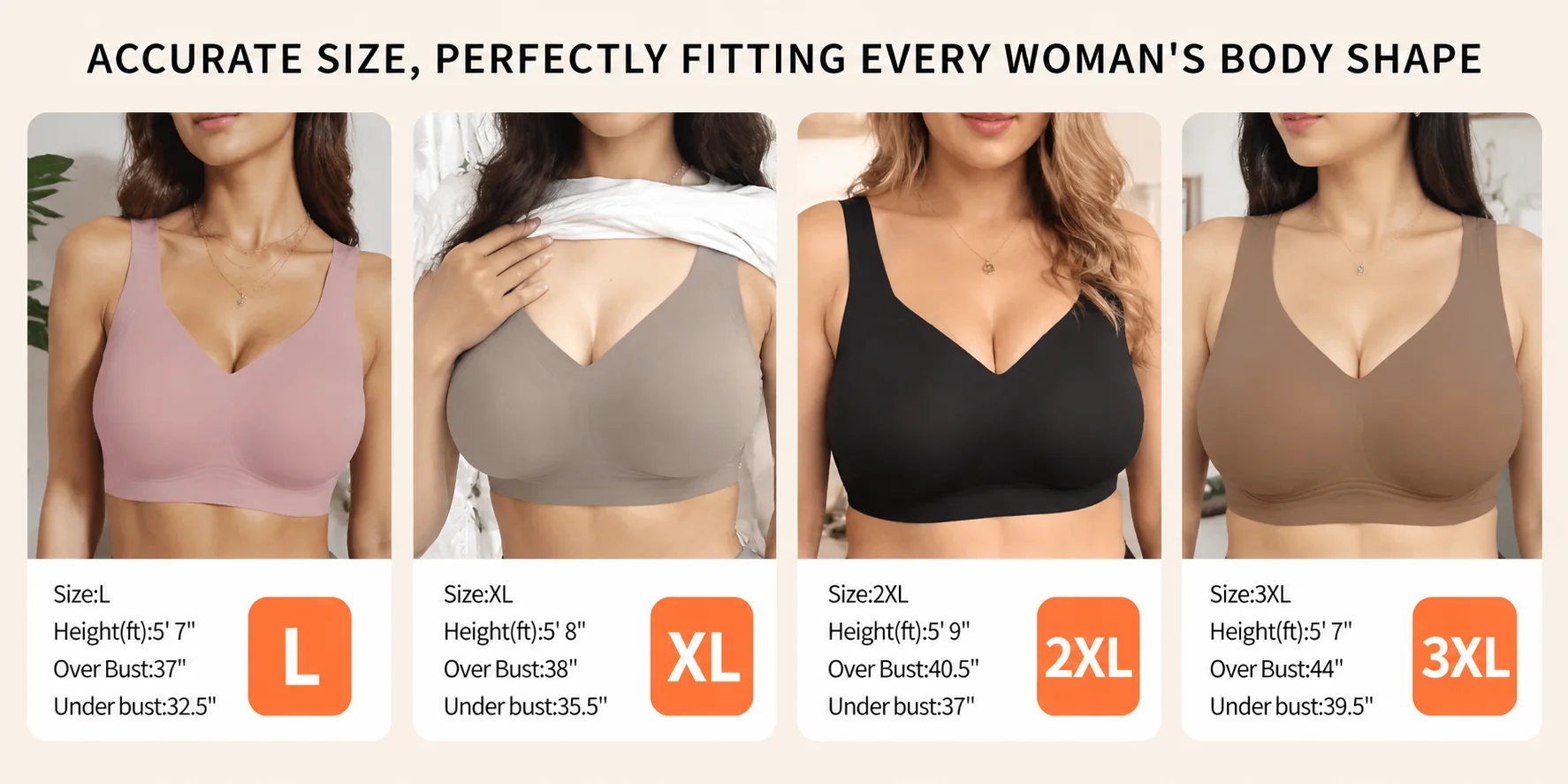 Nahtloser Damen-BH mit vollständiger Abdeckung, bequemer BH, herausnehmbare, gepolsterte Push-up-Einlagen, große Brust lässt sich kleiner anmuten, Haltungskorrektur-Unterwäsche – Detail 1