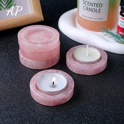 1PC Natural Crystal Rose Quartz Mini Circular Candlestick Crystal Wedding Party Dinners Candle Home Decoration