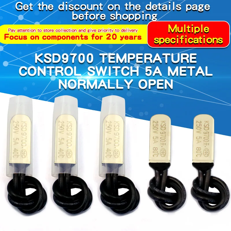 1PCS KSD9700 5A Normally Open Thermostat Thermal Protector Fuses Temperature Switch 15-80 Degree