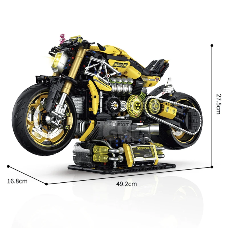 Nowy zestaw klocków konstrukcyjnych 1:5 Big Cyberpunk Motorbike Zestaw klocków DIY Zabawki montażowe Techniczne prezenty dla dzieci i dorosłych 2500 sztuk
