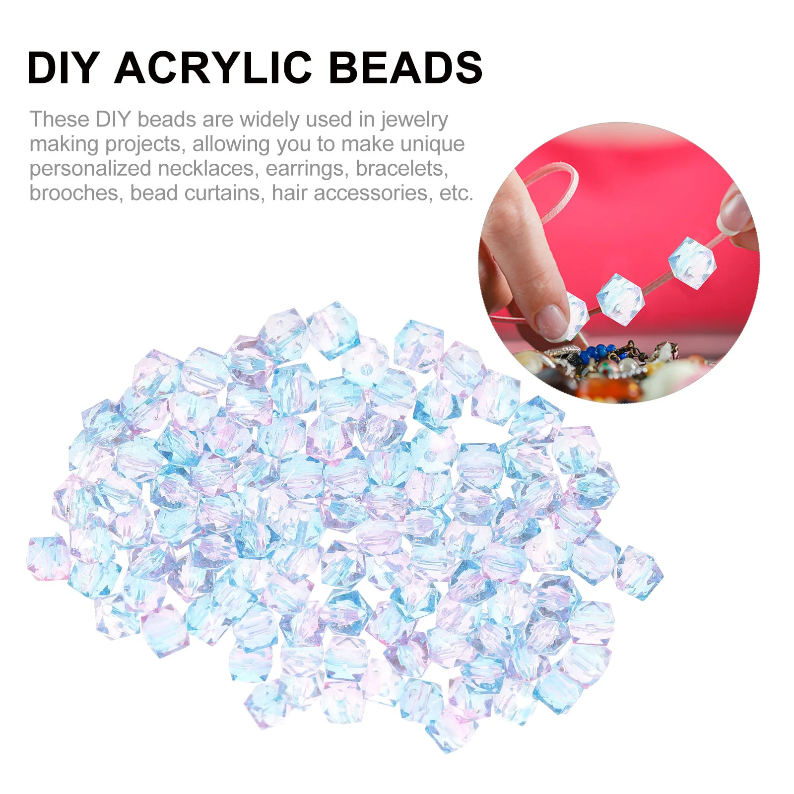 200Pcs Two-Tone Spray Paint Acrylic DIY Beads Geometric Shape Hole Design for Jewelry Making Necklace Bracelet Hair Accessories