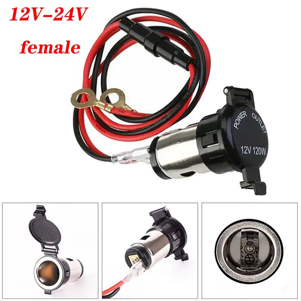 12V-24V 120W Car 10A Cigarette Lighter Socket Power Plug with Waterproof Cover Housing DC Charger Socket for Car DVR